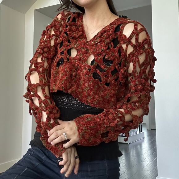 Nicole Floral Crochet Cropped Sweater Cardigan - Picture 7 of 10